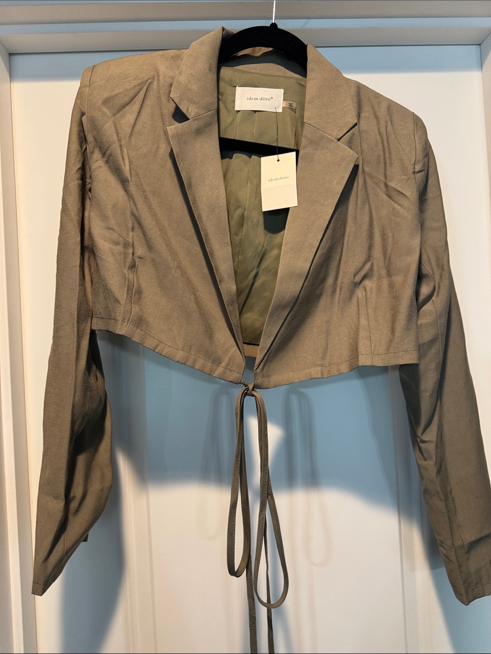 Idem ditto Olive Cropped Tie-Front Blazer Jacket